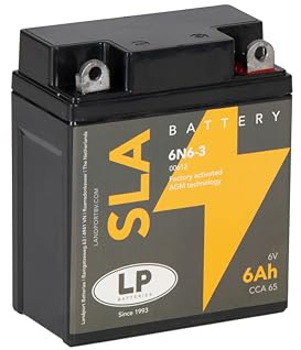 Landport SLA 6N6-3 Ready To Use Starter Battery 6 volt, 6 Ah/10hr, 65 CCA With AGM Technology-Ideal For Motorcycles & Powersport Vehicles MS 6N6-3