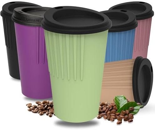 Personalisierter Kaffeebecher to go 300 ml - Becher mit Deckel & Riffel-Optik als Hitzeschutz - Trinkbecher BPA-frei - Made in Germany Travel Mug fürs Büro, Auto & Uni, Farbe:geselliges grün/schwarz