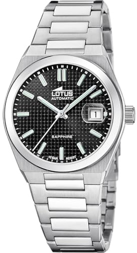 LOTUS Reloj Automático Hombre de Acero Inoxidable 316l Plateado Reloj Analógico Hombre - Calendario - Cristal Zafiro de Alta Resistencia - Resistente al Agua 10 ATM 18999/4