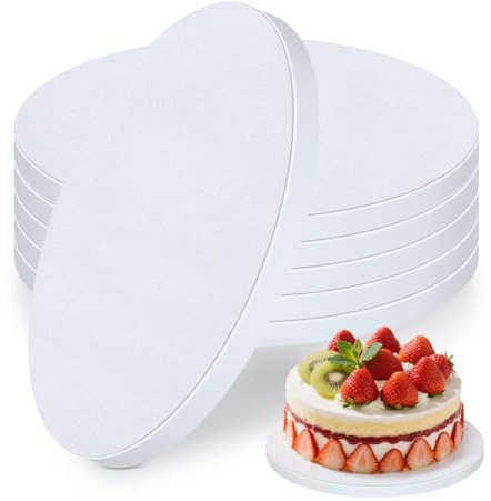 (6 Pezzi) Sottotorta Tondo 20 cm x 12 mm, Vassoio Torta Rotondo Riutilizzabile, Piatto Torta Rotondo Bianco in Cartone, Sotto Torta Rotondo per Trasporto Dolci e Torte, Perfetto per Feste e Matrimoni.