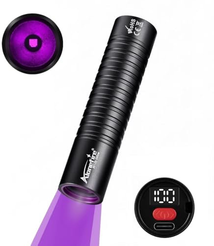 Alonefire SV125 Torcia UV LED Piccolo Professionale 365nm USB C Ricaricabile Display Digitale Mini Lampada Ultravioletti per Resina, Pesca, Fluorescina, Rilevatore di Urina,Minerali con Batteria