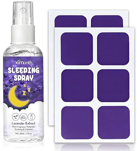 Espray de lavanda para almohada [aceite de lavanda orgánico] Spray de lavanda para dormir con 12 parches para dormir, para relajarse, descansar, mejor sueño, relajación, fragancia de habitación