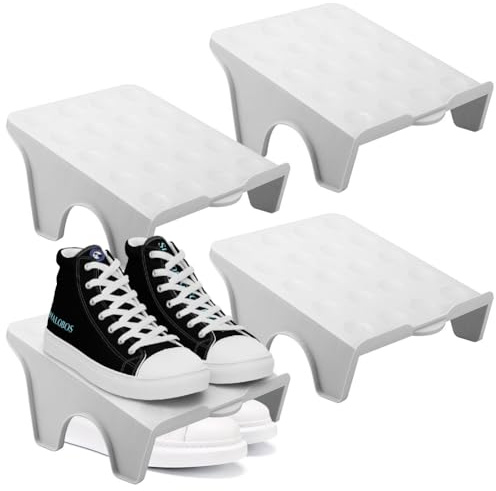 Schuhstapler, Schuhorganizer Platzsparend, 4 Stück Schuhorganizer aus PP-Material rutschfest, Organisierer Doppelschicht Schuhstapler Set Platzsparend Schuhaufbewahrung