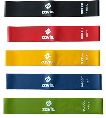 Zavis Resistance Bands Set (5 Pack) – Premium Exercise Loop Bands for Glutes, Legs & Arms – 5 Strength Levels for Home Workout, Yoga, Pilates & Physio – Elastic Fitness Bands with Carry Bag & Guide
