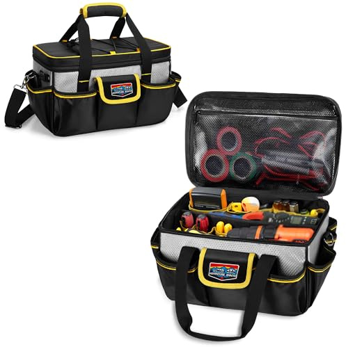 Rexmica 32cm Robusta Borsa porta Attrezzi per Uomo, Piccola Borsa Attrezzi Lavoro Tattica, Borse per Utensili con Fondo Spesso Imbottito e Tracolla per Elettricisti, Carpentieri, Fai da te, Giardinier