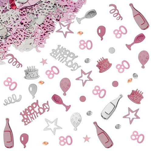 OSDUE Konfetti 80 Geburtstag Deko, Roségold und Silber 30g | Happy Birthday Confetti, für Geburtstagstorte Tortendeko Tischdeko, Jubiläum Party Supplies & Tischdeko