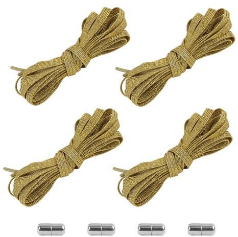 2 Paia di Lacci per Scarpe Elastici Senza Nodo, Lacci Scarpe Dorati, Stringhe Scarpe, Lacci Fantasia, Stringhe Elastiche per Scarpe, con Chiusura in Metallo, Adatti per Bambini e Adulti,100 CM