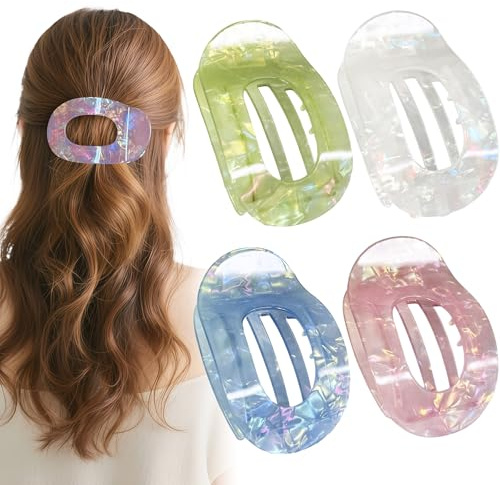 Sunshine smile 4 Stück Acetat Flache Haarklammern Haarspangen Damen Entenschnabel Haarspange Bonbonfarbe Lay Down Französisches Haarspangen