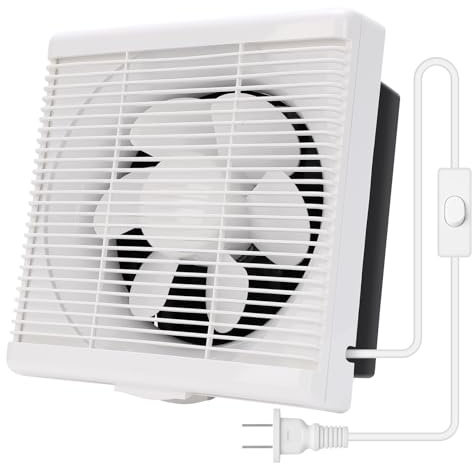 MEKOTRIN 10 Inch Exhaust Fan with Mesh, Through-Wall Window Ventilation Fan, 110V Shutter Box Blower Air Extractor with Anti-Backflow Check Valve for Bathroom, Kitchen, Garage and Greenhouse
