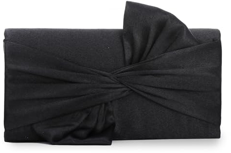 Jywmsc Satin-clutch-handväska för kvinnor, formell svart aftonväska med rosett, veckade handväskor för bröllopsklänningar, svart