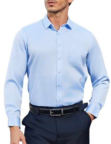 Casey Kevin Camicia Uomo Maniche Lunghe No Stiro Antipiega, Elegante Business Casual Camicie con Bottoni & Tasche, Regular Fit