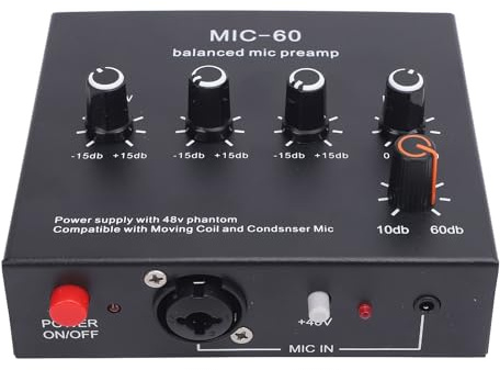 Dpofirs Microphone Preamp, Mic Gain Booster Enhance Sound Quality, 48V Power XLR Output Dynamic Mic Preamplifier for Recording Studio Live Streaming