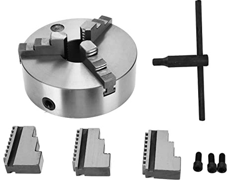 Portabrocas de torno autocente, accesorio de portabrocas de torno de metal de 3 mordazas, hierro fundido popular con dos juegos y llave, pieza de repuesto para madera y metal (K11-250)
