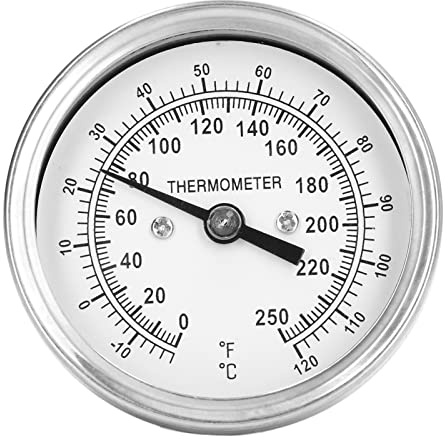 Thermomètre à cadran bimétallique en acier inoxydable pour four, barbecue, cuisine, cuisine en plein air, avec double échelle, plage de mesure de 18 à 120 °C
