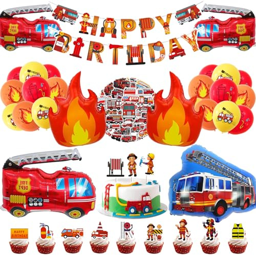 Feuerwehr Deko Kindergeburtstag, Feuerwehr Geburtstag Deko, Feuerwehrmann Geburtstagsdeko, Kindergeburtstag Feuerwehrauto Dekoration, Geburtstag Dekoration für Junge
