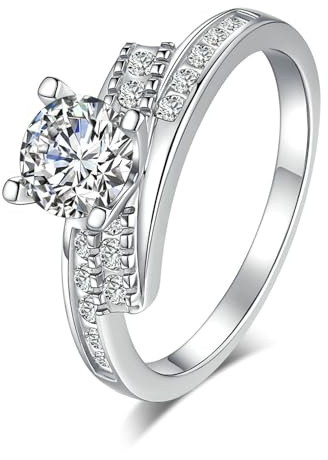 Tolldek 9K/14K/18K Weiß Gold Hochzeitsring, Zierlich Trauringe mit Labor Erstellt Diamant, Echt Goldschmuck Freundschaftsringe Weißgold Au 375/585/750, Gr.47-65