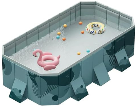 Gran piscina plegable para exterior, diseño rectangular de marco no inflable, ideal para familias, fácil de montar, perfecta para la diversión veraniega en el patio trasero