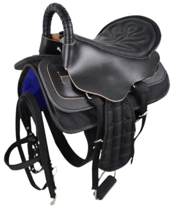 Wenoup Pferdesattel Set, Pferdegeschirr Set, Bequem, Praktisch, Stoßdämpfend, Leicht zu Besteigen, Reitausrüstung, Gepolstert, Klein Schwarz