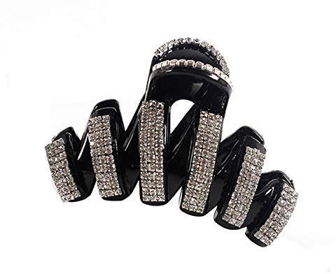 Fodattm Haarklammer für Damen, modisch, groß, ausgefallene Strasssteine, elegante Kristall-Haarklammern, Haarnadeln, Schwarz