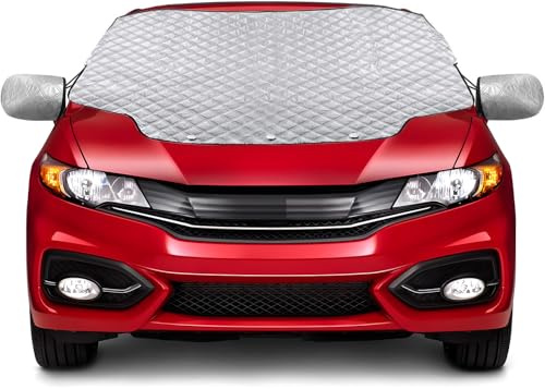 Gintenco Car Windshield Snow Cover, Frost Ice Windscreen Covers with Magnetic Edges, 4 Layers Thickness Snow Protector Covers with Side Mirrors Cover Easy to Use for Car SUV CRV Trucks (Small)