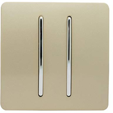 Trendi 2 Gang 3 way (Intermediate) 240V Screwless Raised Front Plate Plastic Artistic Modern Glossy 10 Amp Chrome Rocker Double Electrical Wall Light Switch Champagne Gold - ART-SS99GO