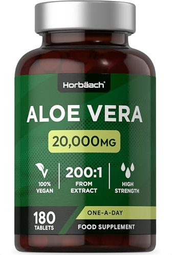 Aloe Vera Tablets 20,000mg | High Strength One-A-Day Formula (6 Months Supply) | 180 Count | Suitable for Vegetarians & Vegans | by Horbaach