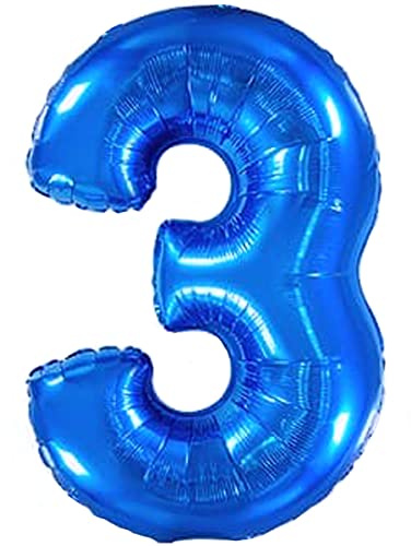 Luftballon 3. Geburtstag Zahl 3 Blau XXL Riesen Folienballon 100cm Geburtstagsdeko Jungen Ballon Zahl Deko zum Geburtstag. Fliegt mit Helium.