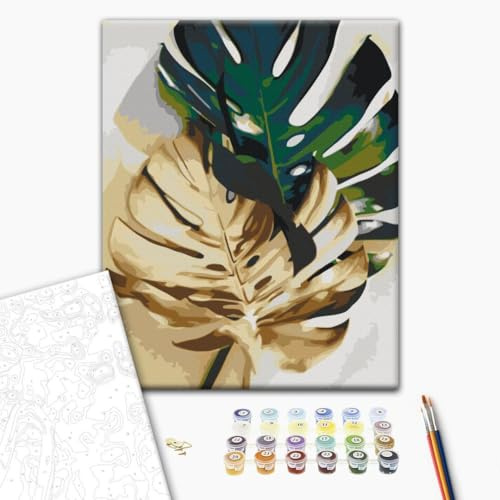 murando - Malen nach Zahlen Monstera tropische Blätter Natur, 40x50 cm | Malset mit Holzrahmen, ideal für Erwachsene und Kinder, entspannendes Hobby, entspannend, hochwertig, langlebig, kreativ