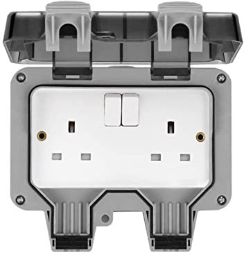 Youyijia Outdoor Socket 13Amp Waterproof Double Socket IP66 Plug Socket Box Weatherproof Switched Power Socket Wall Electrical Socket Box