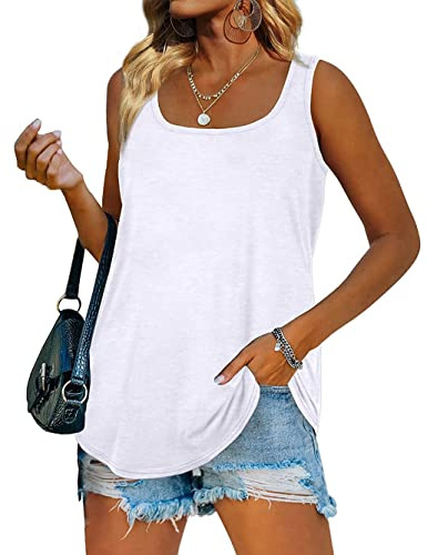 iChunhua Ladies Vests Summer Plain Sleeveless Long Going Out Tank Tops T Shirt White XX-Large