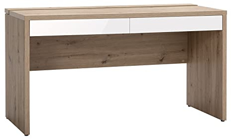 Decorspace Bureau avec 2 tiroirs Chêne et Blanc laqué 140 cm Fabriqué en Italie (Bureau 140 cm)