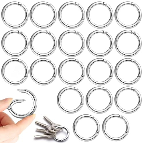 20 Stück Karabiner Rund, Karabinerhaken Rund 20mm, Karabiners Ring | Runder Karabiner Silber, Rundkarabiner für Tasche Schmuck Schlüsselanhänger Schlüsselring Hundeleine DIY Handwerk Machen
