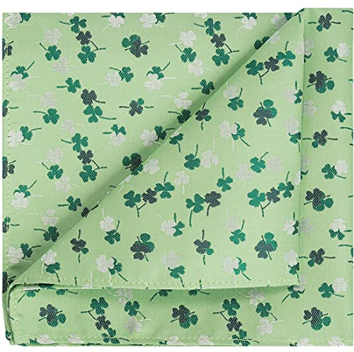 KissTies Pocket Square Irish Hanky St. Patricks Green Clover Pattern Handkerchief