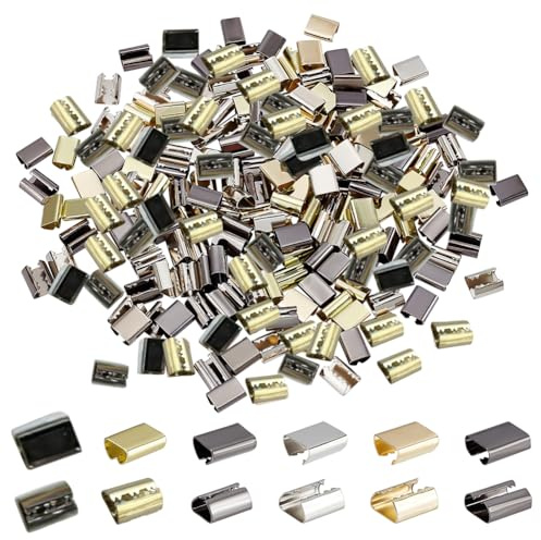 WADORN 180 Pcs 3 colores clips de cuerda de cuero, 9mm 10mm doblados sobre los extremos del cable tapas de cinta crimpada cordón prensador, conector de joyería para collar, fabricación de manualidades