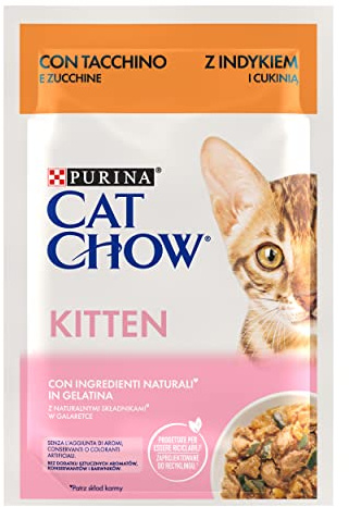 Purina Cat Chow Comida Húmeda para Gatito, Junior, Bebé, Kitten con Pavo, 26 Sobres de 85g