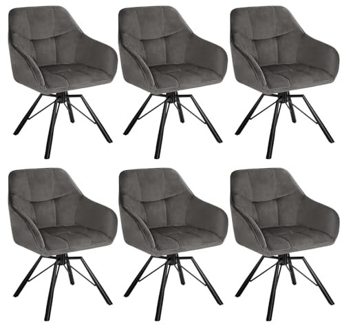 WOLTU Esszimmerstühle drehbar 6er Set, für Esszimmer Wohnzimmer, Bequeme Küchenstühle gepolstert mit Armlehnen Rückenlehne, mit Samtbezug, Dunkelgrau