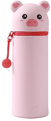 I-TOTAL® - Federmäppchen aus weichem Silikon für die Schule, ausziehbar mit konturierter Form (Piggy)