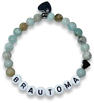 Majas Perlen Armband Brautoma Amazonit - Herz echt platiniert - Zebra Jaspis Achat Granat uvm. - Geschenk Verlobung Hochzeit Heiraten JGA - Handmade Personalisierbar