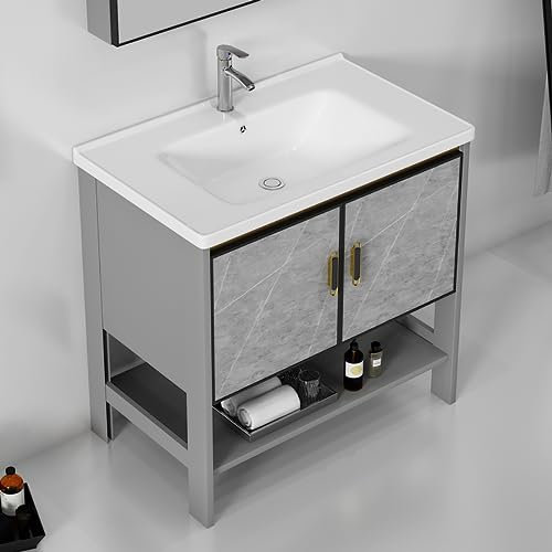 JSDMBD Waschbecken Keramik Waschtisch Badezimmer Badmöbel Handwaschbecken Aufsatzbecken Aufsatzwaschbecken Aufsatzwaschtisch Waschschale Waschschlüssele Standschrank Waschtisch mit Unterschrank
