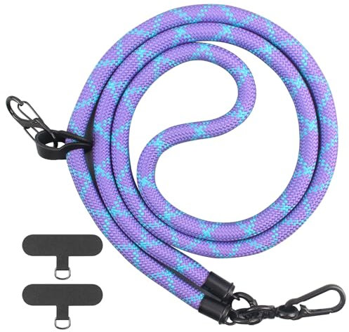 Gzerma Universal Cell Phone Lanyard Adjustable Nylon Neck Strap Crossbody Thick Rope Lanyard Spacer, with Ultra Thin Patch, Purple, 10mm