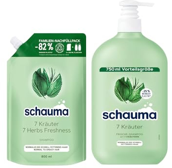 Schauma 7 Kräuter Shampoo Nachfüllpack (1x 800 ml) Für Normales Bis Schnell Fettendes Haar - Verleiht Der Haarstruktur Eine Leichte Frische (1x 750 ml)