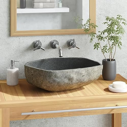 CIADAZ Lavabo en Pierre de rivière Ovale 45-53 cm,Vasque À Poser Salle De Bain,Lavabo Salle De Bain