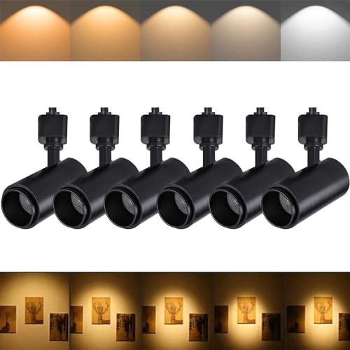5-Color LED Track Lighting Heads 12W Dimmable,Adjustable Beam Degree15°/24°/36°/45°/60°,2700K/3000K/3500K/4000K/5000K,Single Circuit H Track Lighting Heads Ceiling Fixtures (Black - 12 Watts - 6 Pack)
