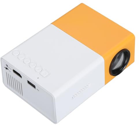Mini Projector, Yellow and White Mini Projector 1080P Full HD Projector LED Mini Video Projector for Family Gatherings, Camping,Compatible with HDMI, USB, Audio, TF Card