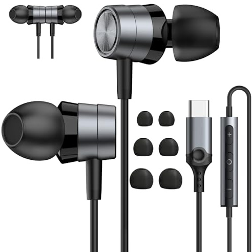 Auriculares con cable tipo c, cascos usb c con micrófono control de volumen | Auriculares con cable usb c micrófono integrado Compatible con iPhone 17/16/15, Galaxy S25/S24/S23, Pixel 9/8/7