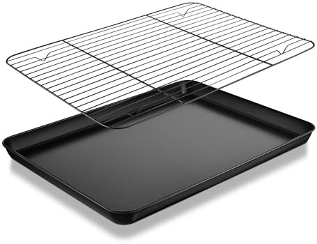 Homikit Backblech mit Abkühlgitter, Rechteckig Karbonstahl Groß Kuchenblech, 40,5x30,4x2,5cm Ofenblech mit Edelstahl Kuchengitter, mit Antihaftbeschichtung zum Backen Braten, Ungiftig & Rostfrei