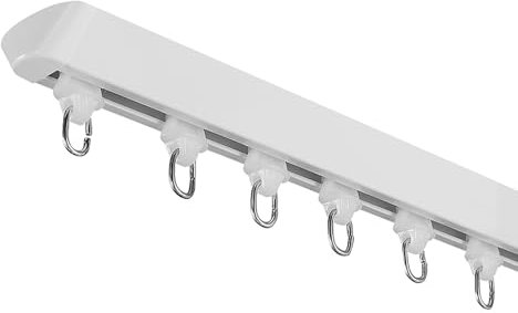 Ultradünne V-förmige Vorhangschiene Gardinenstange aus Aluminium Decken-Vorhangschiene Mit vorgebohrten Löchern Komplettset mit Zubehör for Fenster Balkon Büros(White,1.5m(4.9ft))