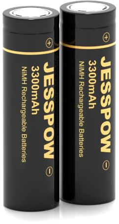 Piles Rechargeables NiMH，3300 mAh Batterie à Dessus Plat Haute Capacité pour Lampes de Poche, Lampe Fronta (Lot De 2)