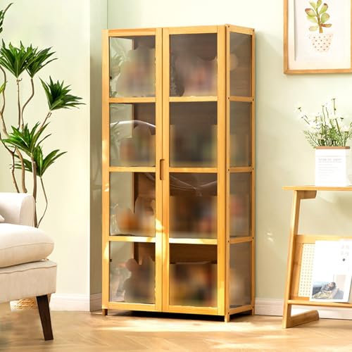 AnYaBinni Acryl Vitrine, 4 Lagen Sammlervitrine, Staubdichte Glasvitrine Stehend Standvitrine, Vitrine für Bambus Sammlerstücke für Bücher, Wein, Büro, Wohnzimmer, Küche (Transparent auf DREI Seiten)