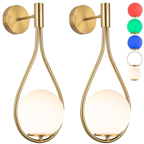 Akku Wandleuchte Innen 2 Stück,Golden Aufladbare Kabellos Wandlampe Ohne Stromanschluss Mit Fernbedienung &10 Farben Dimmbar Batterie Wandlicht Für Treppenhaus Wohnzimmer Kinderzimmer Schlafzimmer